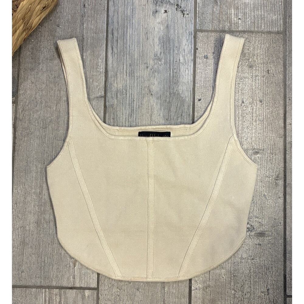 House of Harlow 1960 Cream Knit Corset Tank Top Square Neck Medium Ivory